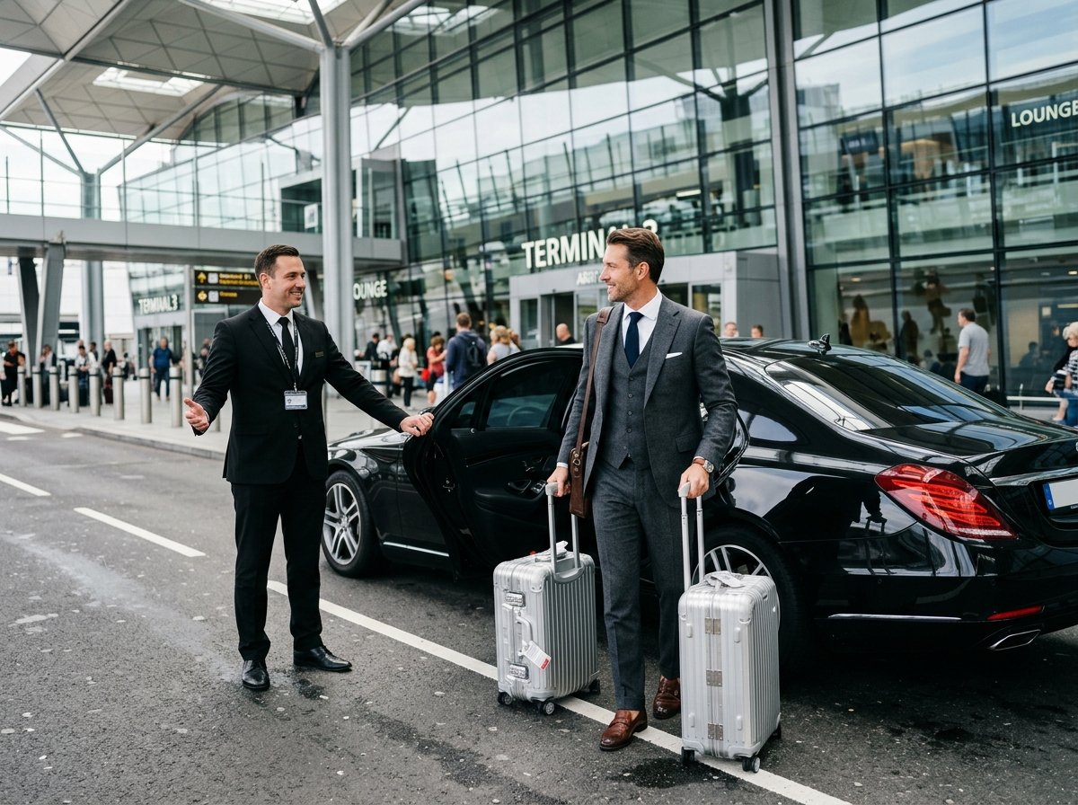 Professional chauffeur greeting a client at the airport